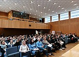 First semester welcome: view of the packed auditorium