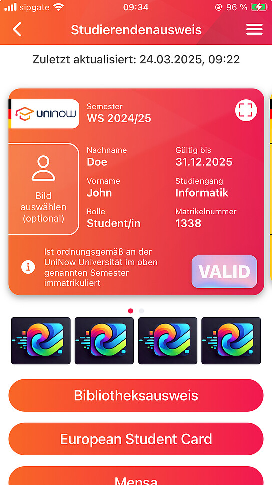 Image of digital student ID card
