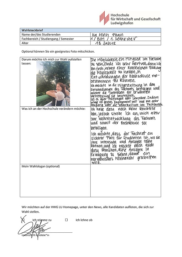 Wahlsteckbrief Ha Minh Phan