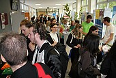 Crowd in the foyer at the information stands
