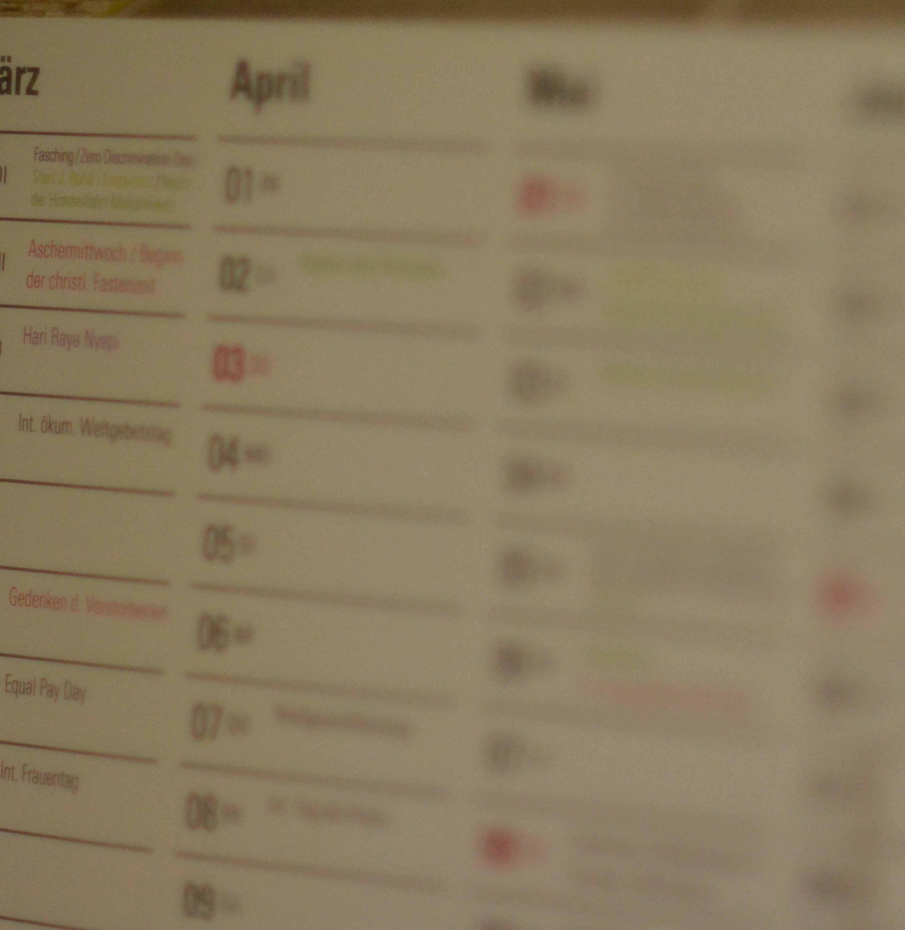 Beispielbild eines Kalenders