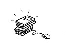 Stack of books with computer mouse