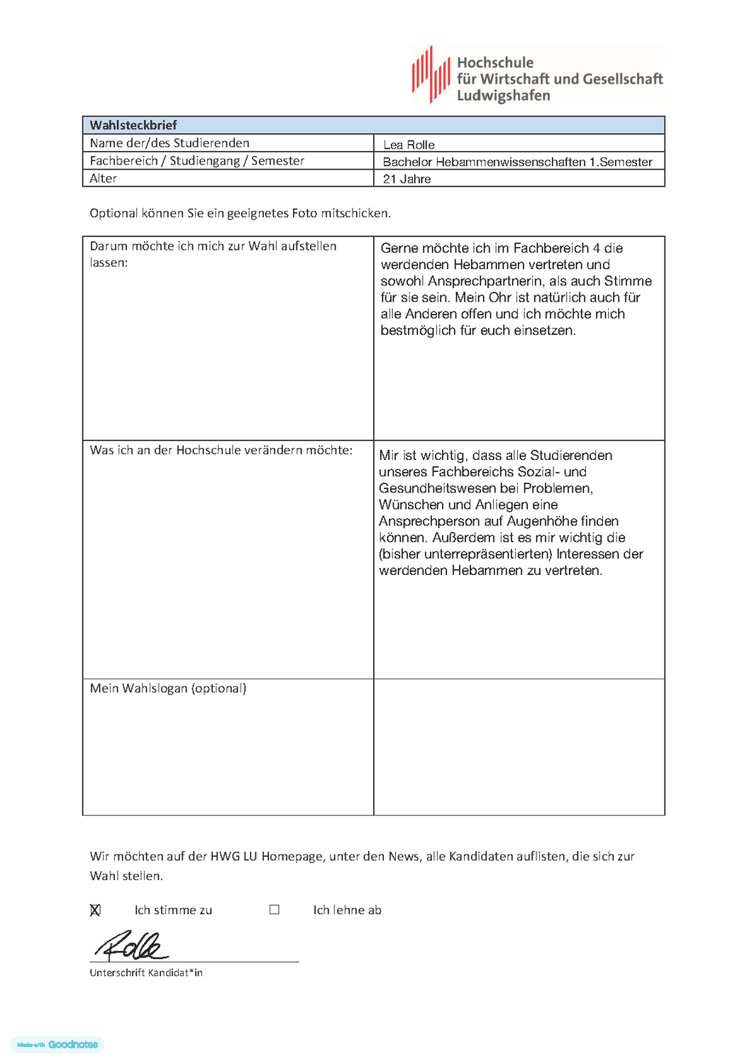 Wahlsteckbrief Lea Rolle