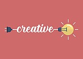 Vektorgrafik mit Glüchbirne und "creative"-Schriftzug