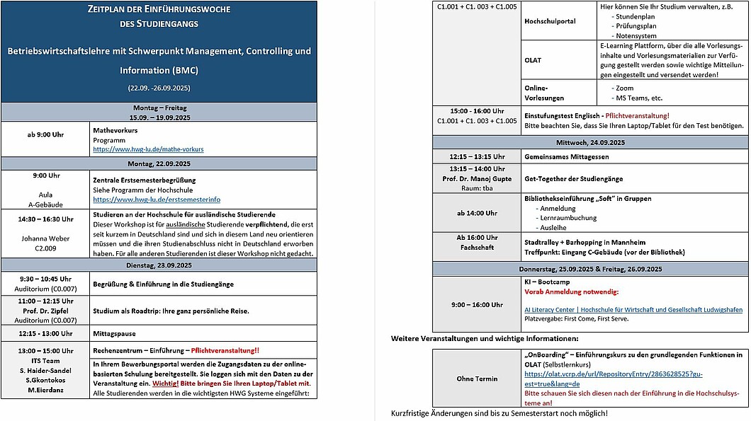 BMC induction week