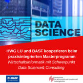 Praxisintegriertes Programm „Master Wirtschaftsinformatik mit Schwerpunkt Data Science & Consulting“ in Kooperation mit BASF SE (Bild: Canva/Käufer)