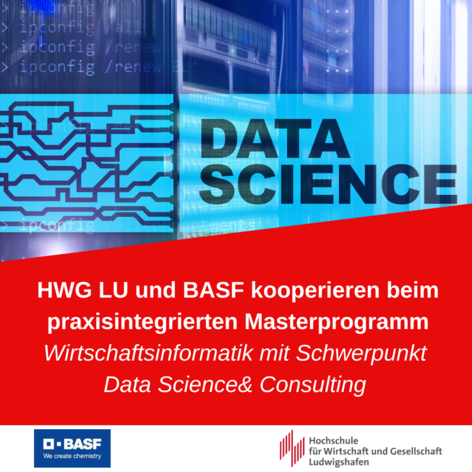 Praxisintegriertes Programm „Master Wirtschaftsinformatik mit Schwerpunkt Data Science & Consulting“ in Kooperation mit BASF SE (Bild: Canva/Käufer)