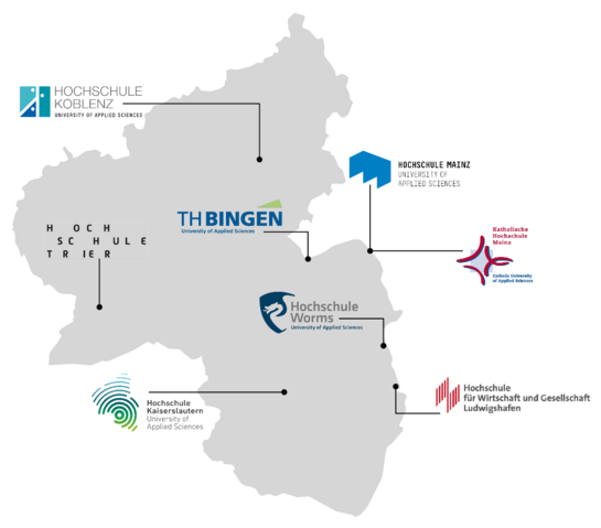 Landkrarte RLP with locations of the participating universities