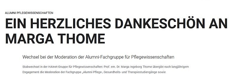 Dank an Marga Thome für ihre langjährige Moderation der Alumni-Fachgruppe Pflegewissenschaft.