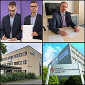 Juri Multisilta, Präsident der Satakunta University of applied sciences, Finnland, und Hochschulpräsident Peter Mudra von der HWG LU bei der Unterzeichnung der Kooperationsvereinbarung (Bild: HWG LU)