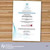 Certificate for the successful reaccreditation of the distance learning program Logistics - Management & Consulting (MBA) (Image: zfh)