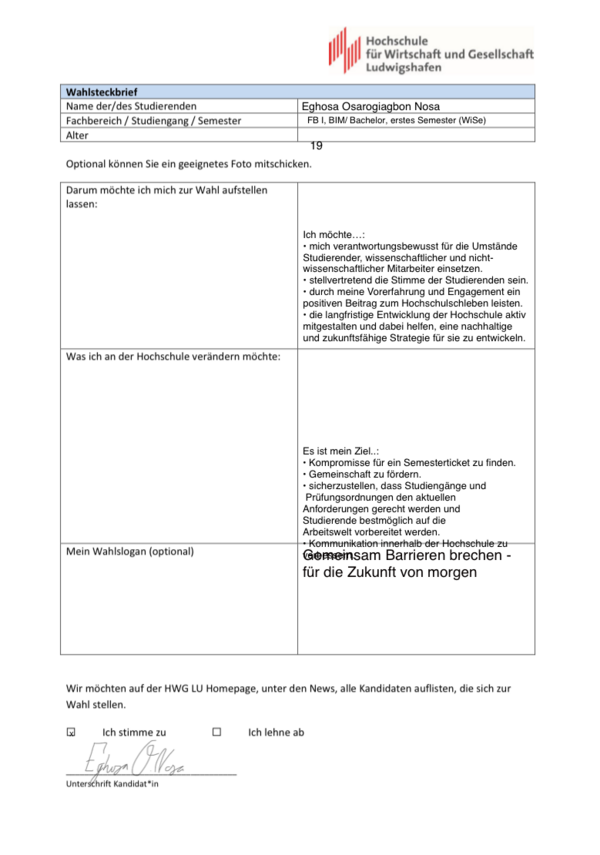 Wahlsteckbrief Eghosa Osarogiagbon Nosa