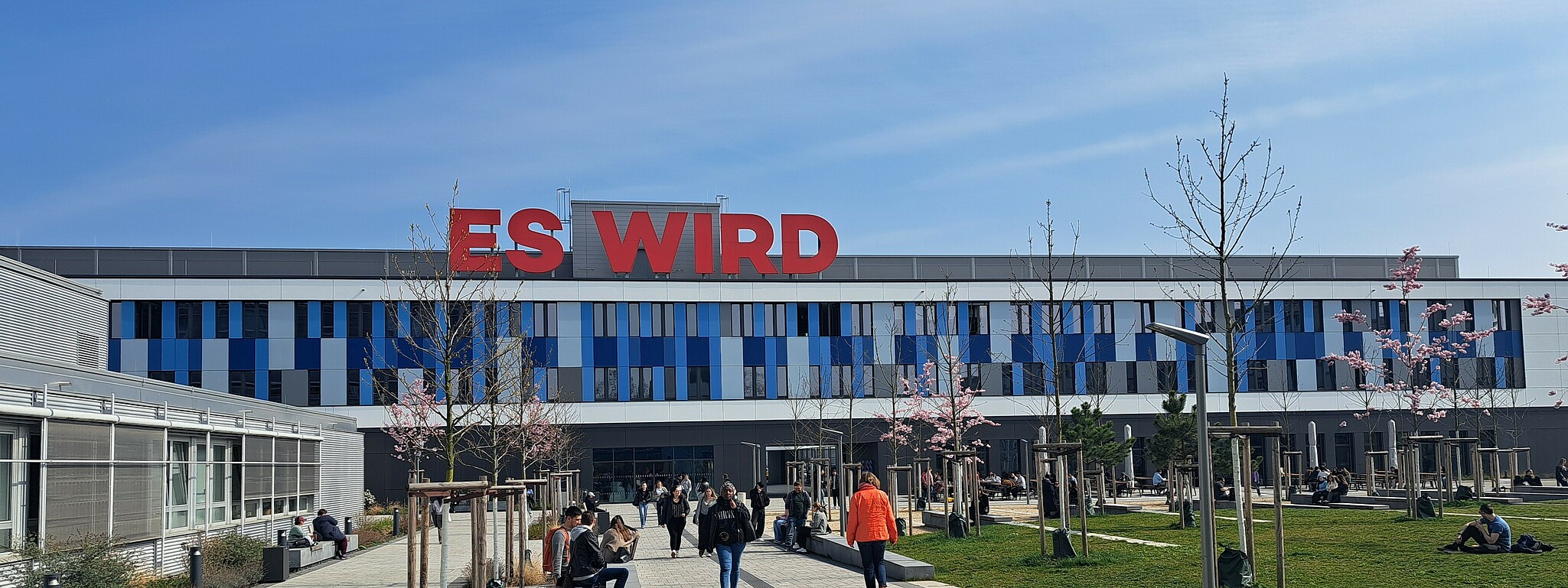 Campus with a view of the new building