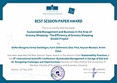 Das Zertifikat für den „Best Session Paper Award“ im Bereich „Sustainability Practices“