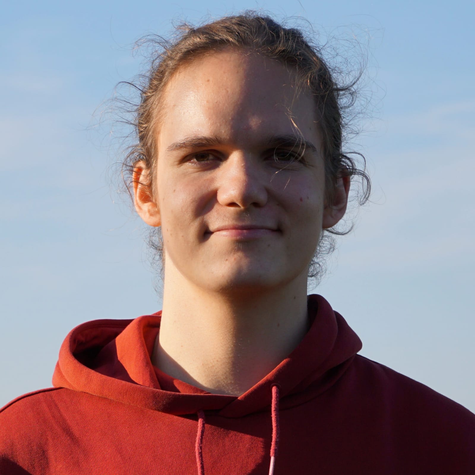 Junger Mann in rotem Pullover, Student der Wirtschaftspsychologie