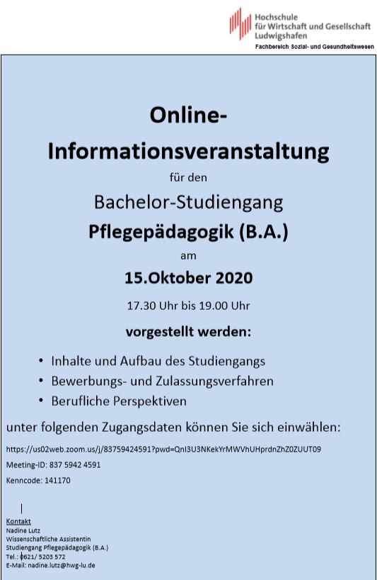 Online- Informationsveranstaltung für den Bachelor-Studiengang Pflegepädagogik (B.A.)
